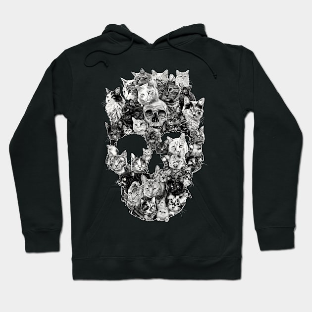 Cat Skull Drawings Hoodie by BilodeauBlue